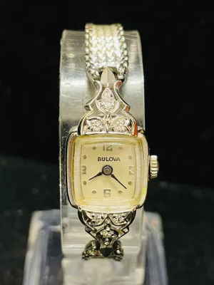 BULOVA 1920'S VINTAGE BEAUTIFUL LADIES SOLID WHITE GOLD WATCH - $10K APR w/ COA!