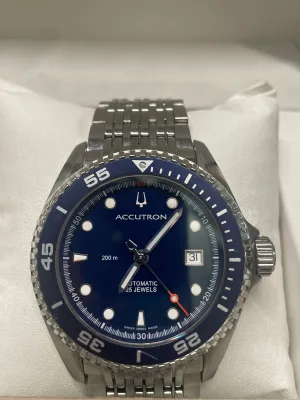 Bulova Accutron Stainless Steel Automatic Watch, Blue Bezel, - $3K APR w/ COA!!!