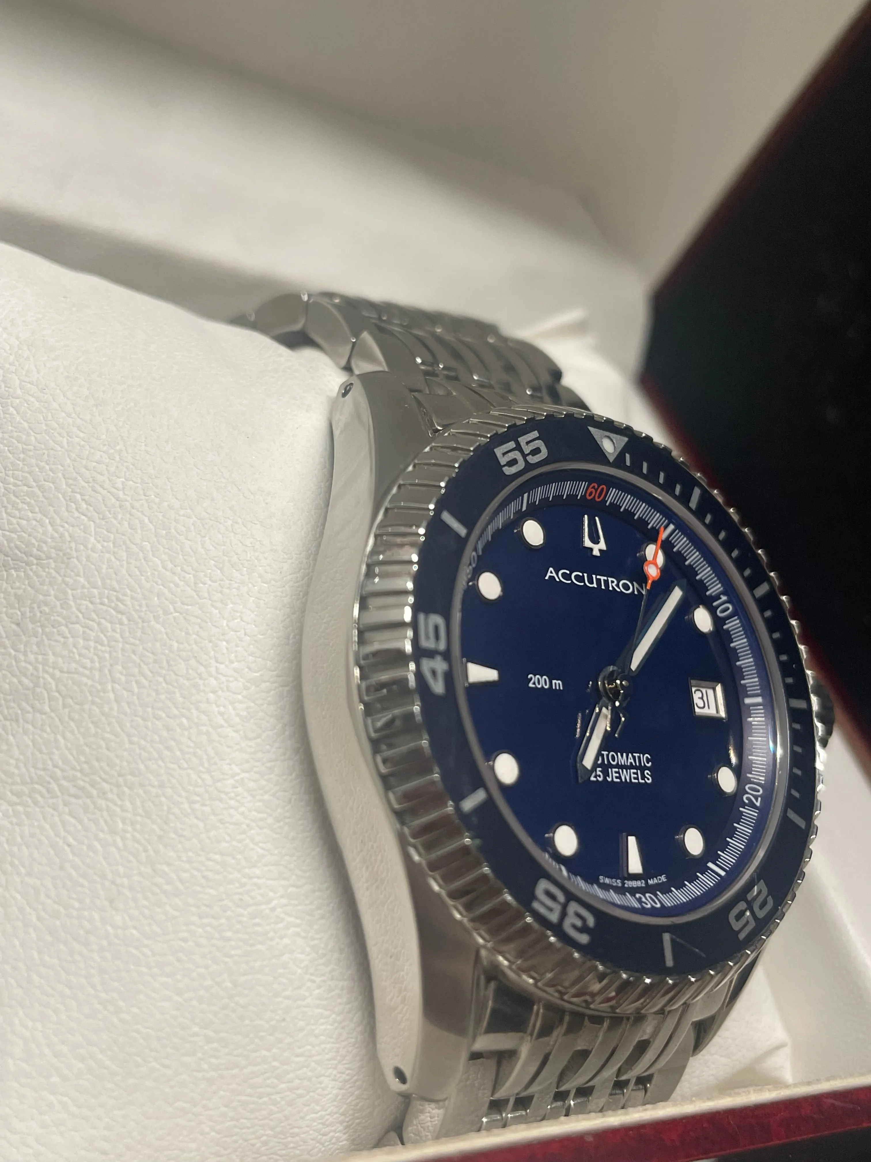 Bulova Accutron Stainless Steel Automatic Watch, Blue Bezel, - $3K APR w/ COA!!!