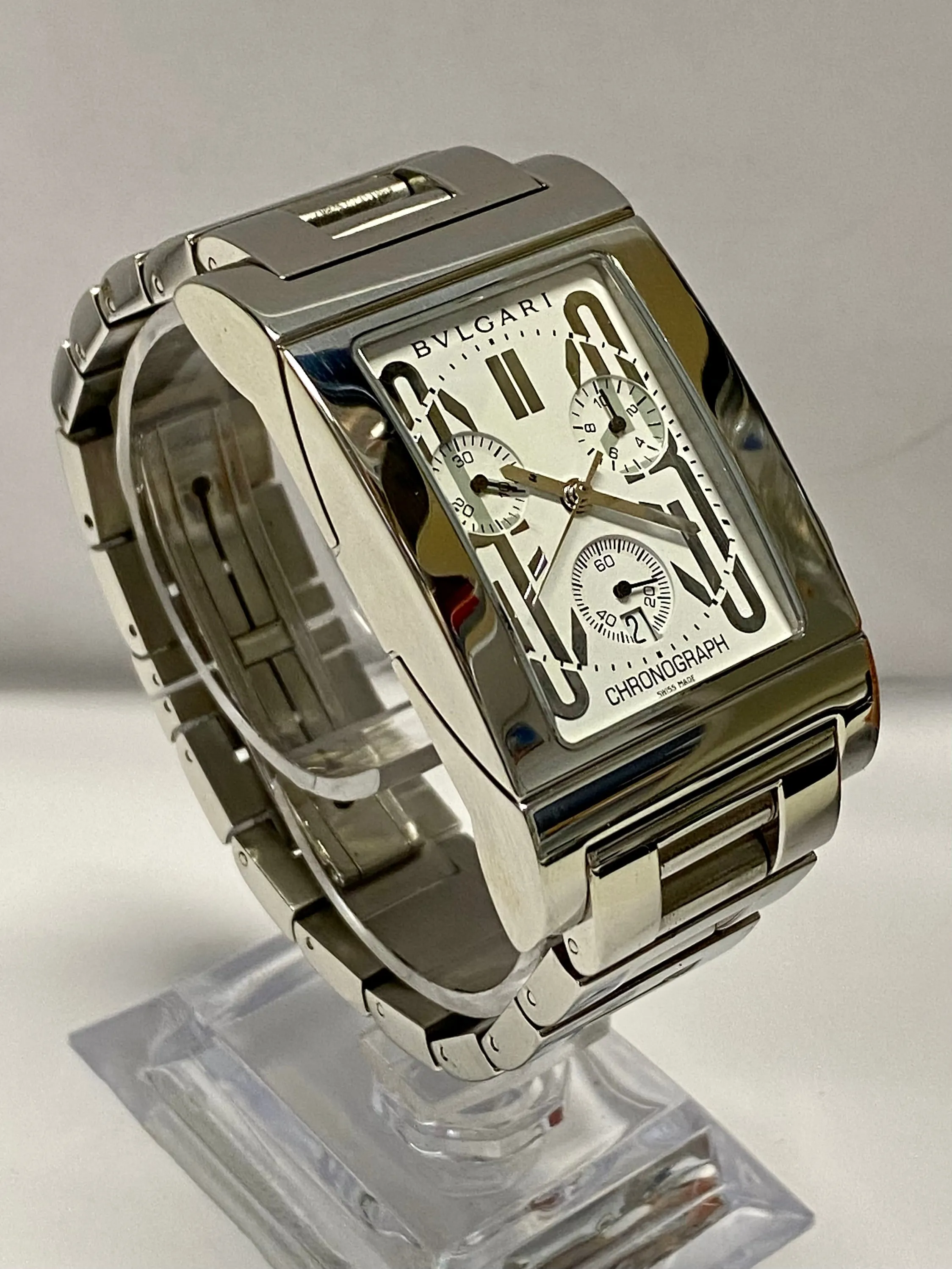 BVLGARI Rettangolo Chronograph Date SS Large Case Men's Watch - $8K APR w/ COA!!