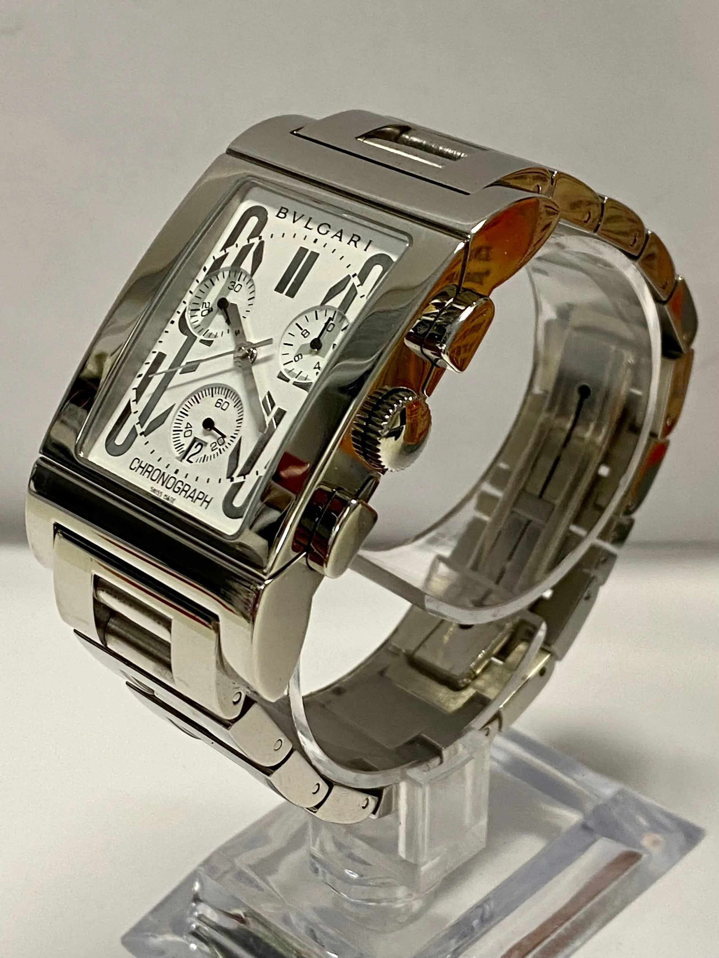 BVLGARI Rettangolo Chronograph Date SS Large Case Men's Watch - $8K APR w/ COA!!
