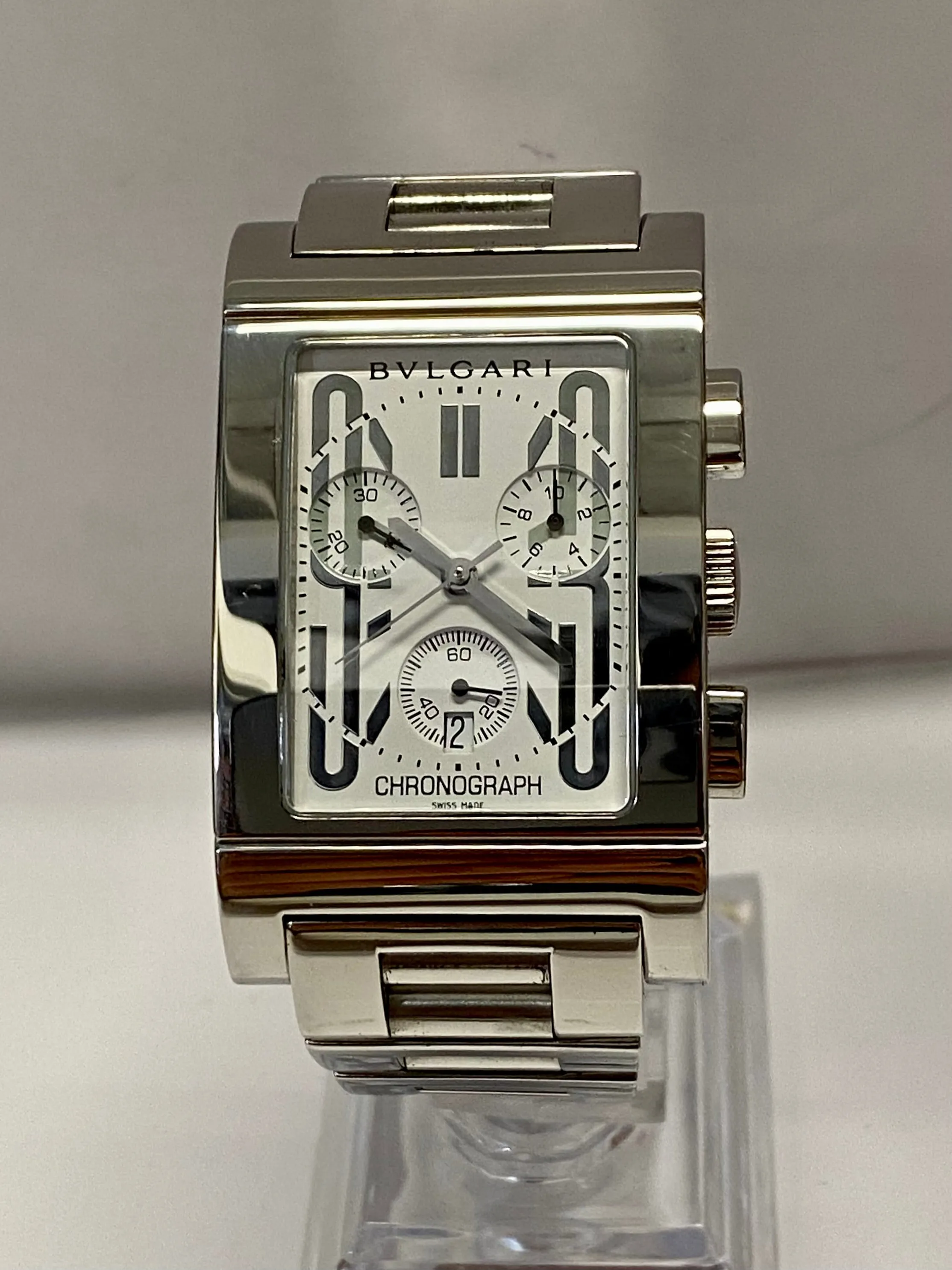 BVLGARI Rettangolo Chronograph Date SS Large Case Men's Watch - $8K APR w/ COA!!