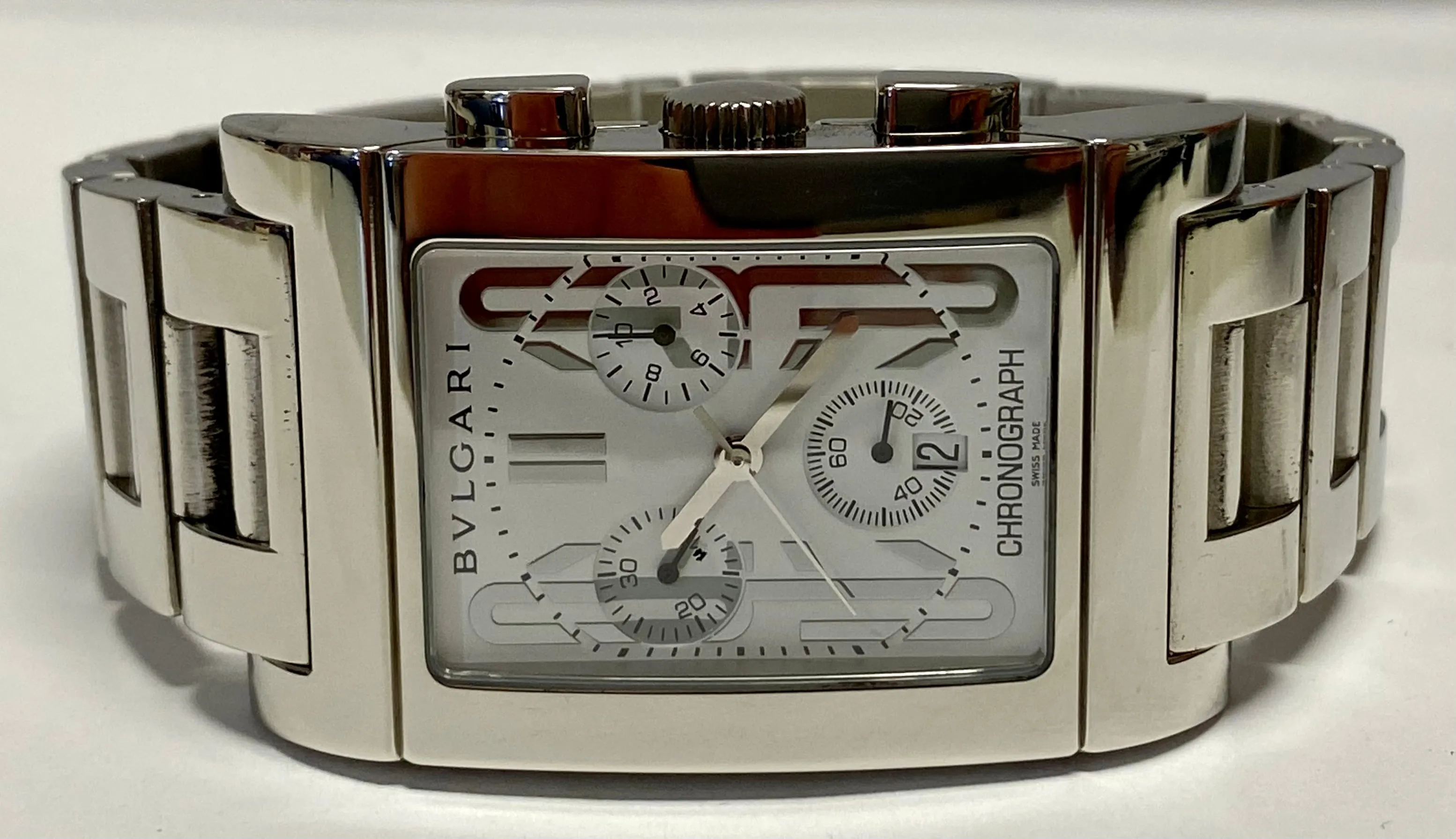 BVLGARI Rettangolo Chronograph Date SS Large Case Men's Watch - $8K APR w/ COA!!