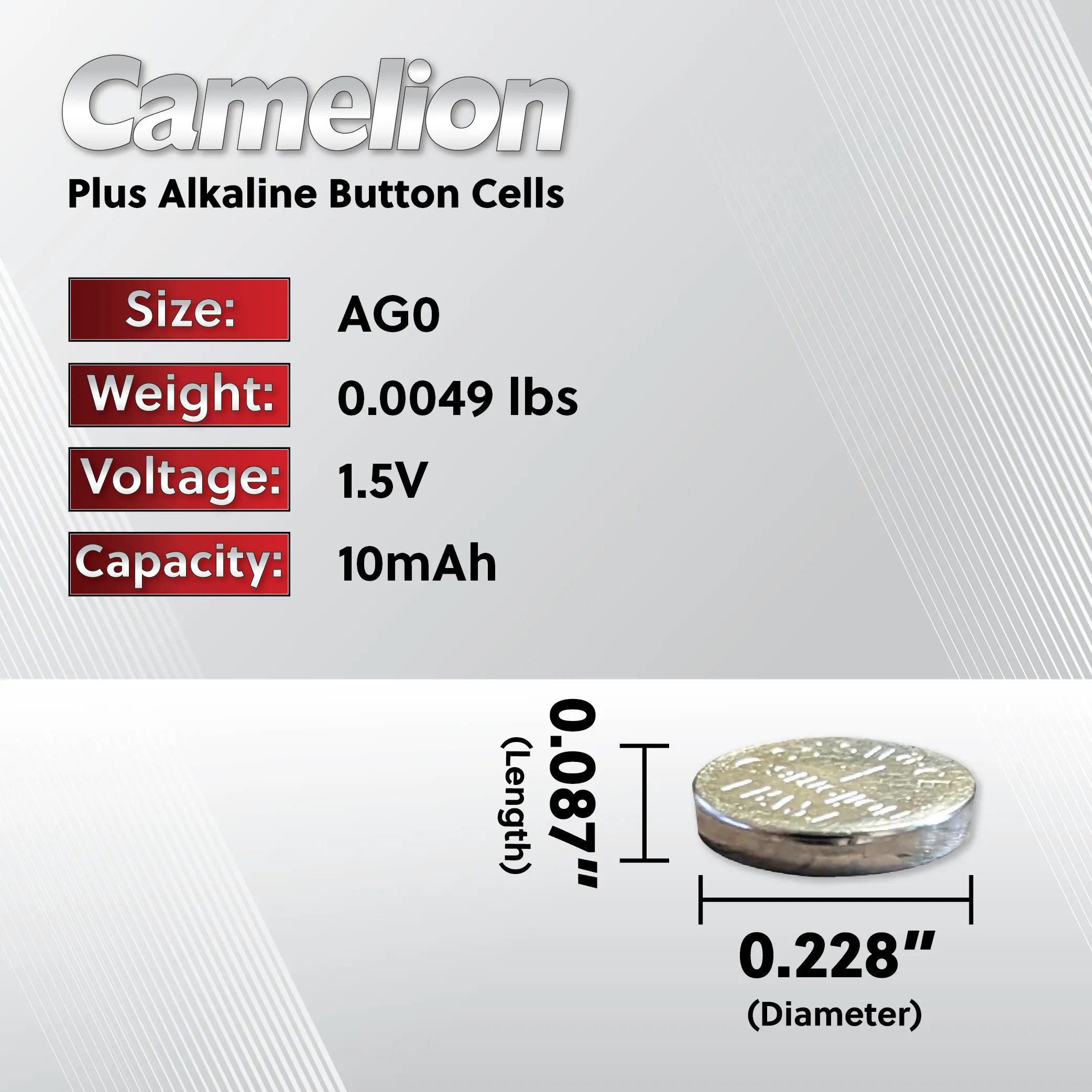 Camelion AG0 / 379 / LR521 1.5V Coin Cell Battery Pack of 10