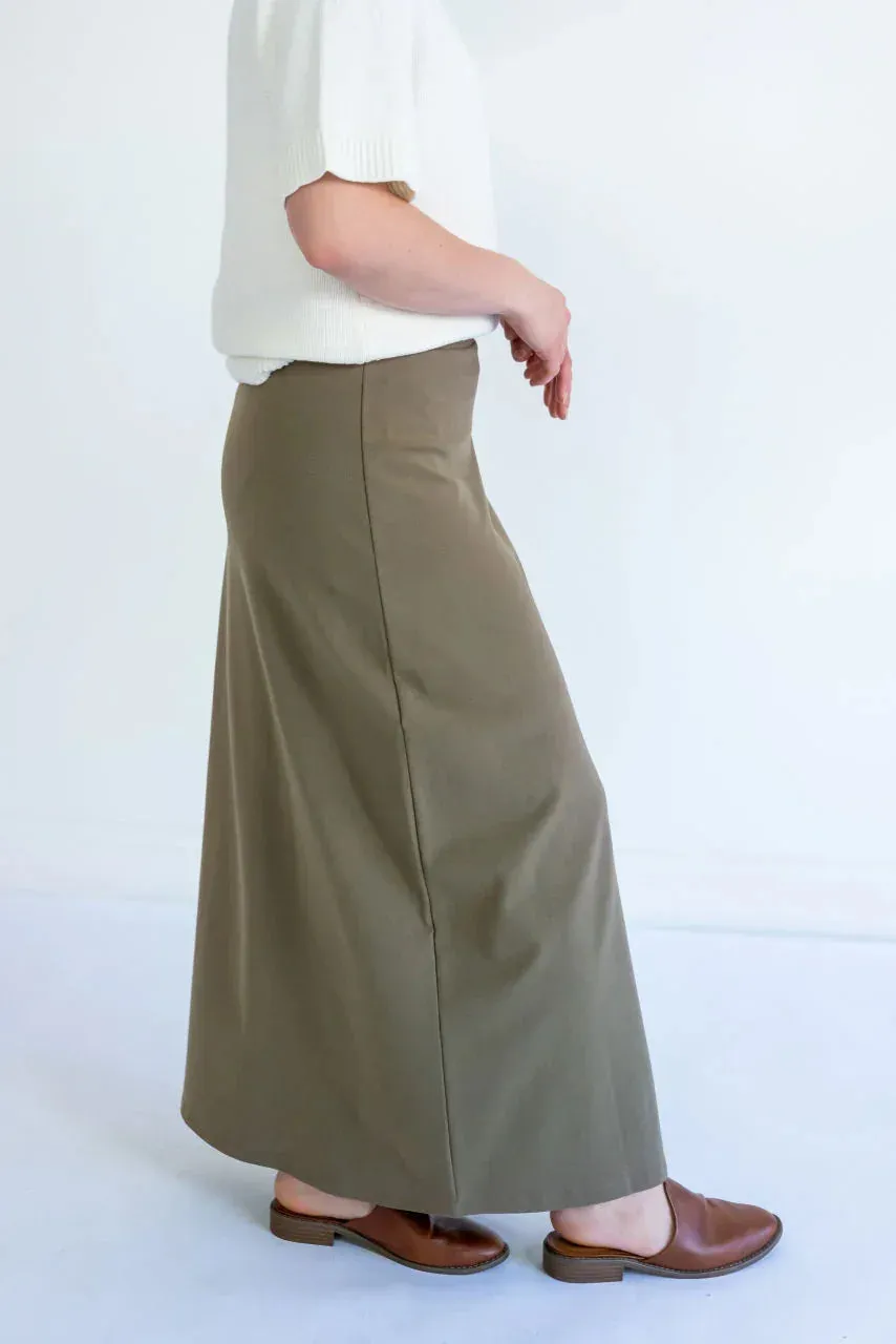Camille Maxi Knit Skirt in Dusty Olive