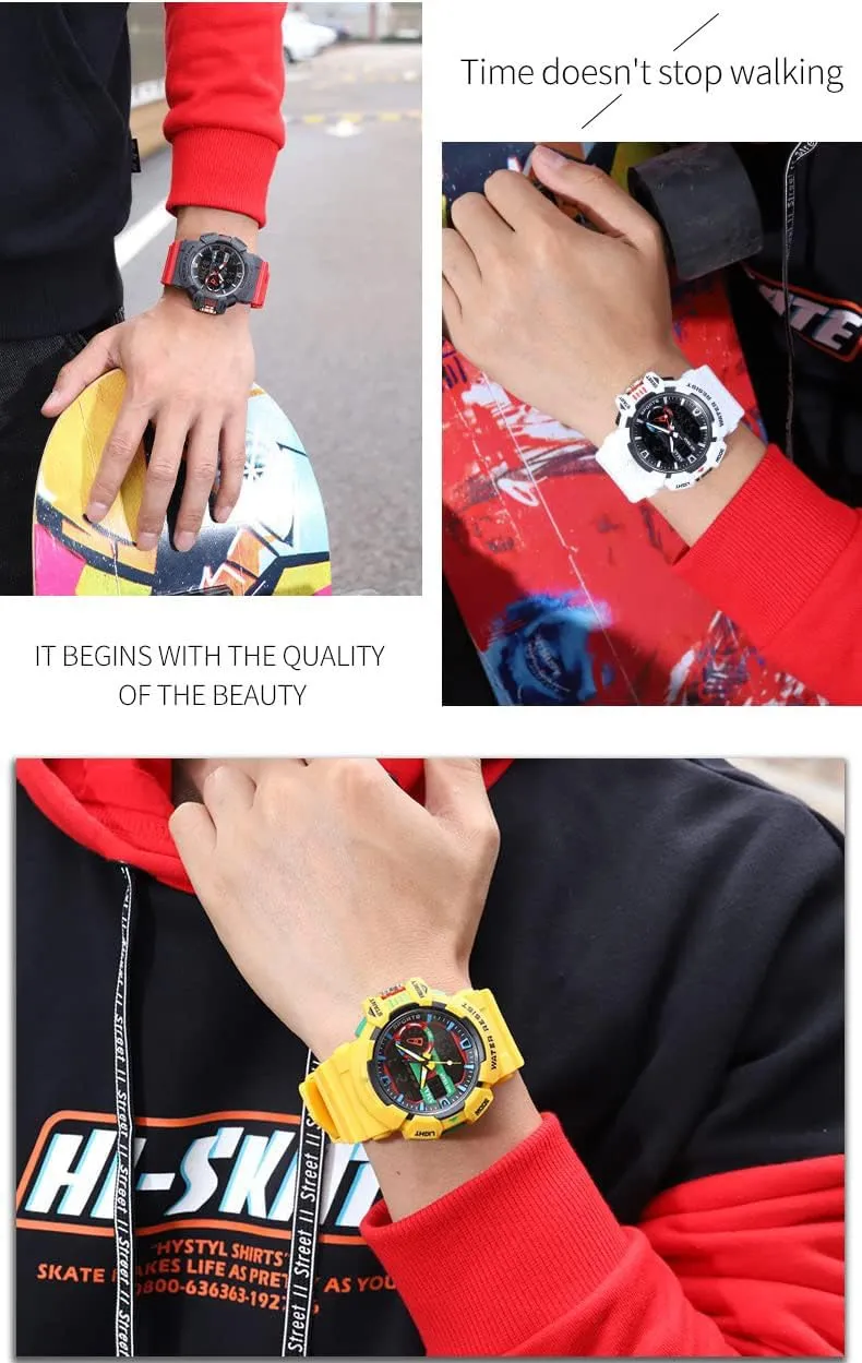 Carlien Men Sports Military Watches LED Quartz Dual Display Waterproof Multi Functional Men's Wrist Watches