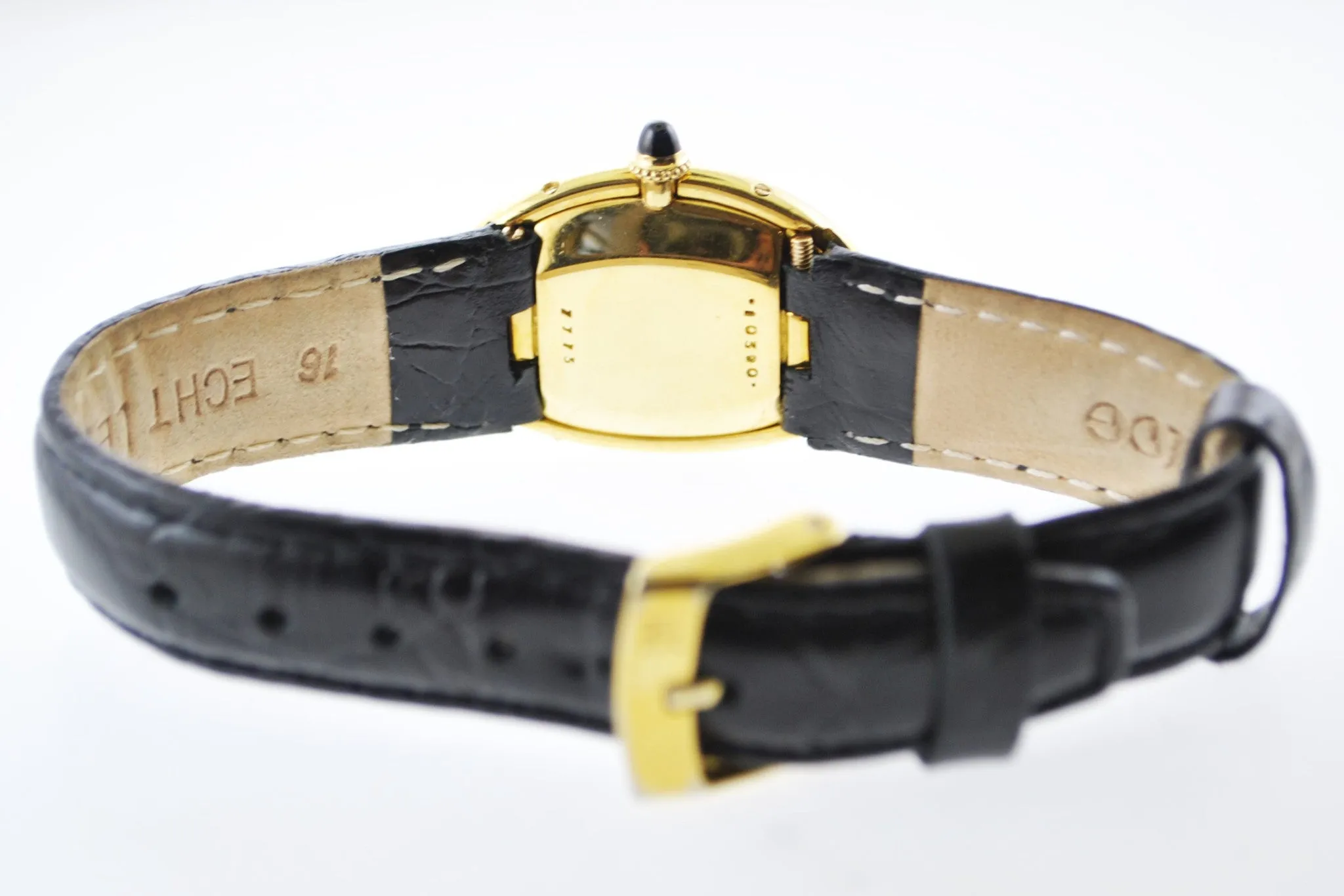 Cartier Baignoire Mechanic Oval Ladies Wristwatch on Black Leather Strap in 18 Karat Yellow Gold - $40K VALUE