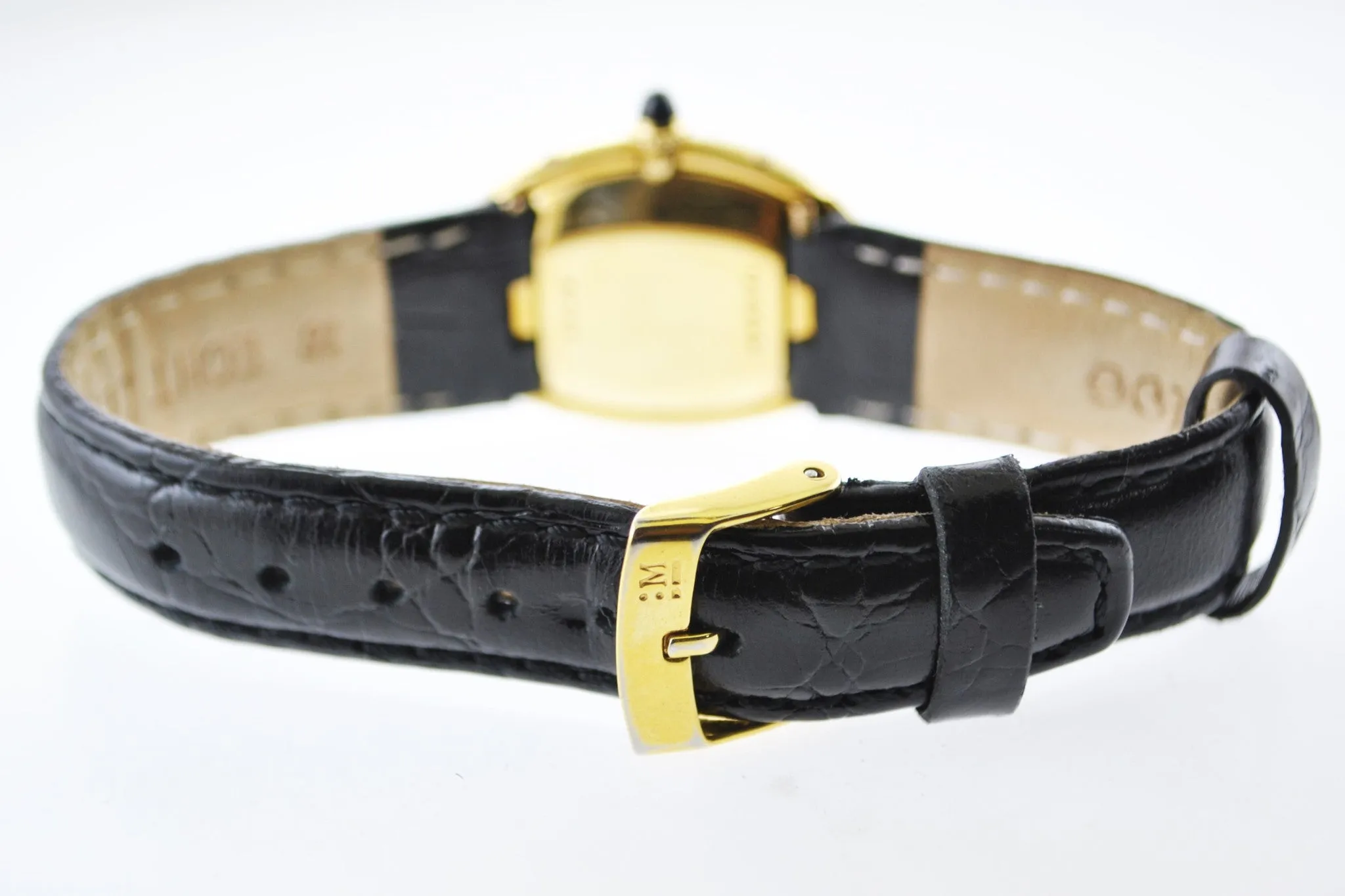 Cartier Baignoire Mechanic Oval Ladies Wristwatch on Black Leather Strap in 18 Karat Yellow Gold - $40K VALUE