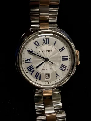 CARTIER Cle De Cartier Two-Tone Stainless Steel & 18K Rose Gold w/ Exhibition Back - $10K Appraisal Value! ✓