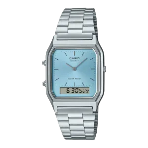 Casio Watch Vintage Retro Dual Time Steel Ice Blue AQ-230A-2A1MQY