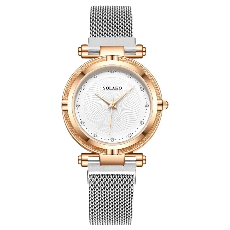 Casual Rhinestone Dial with Magnetic Buckle Steel Mesh Strap Watches
