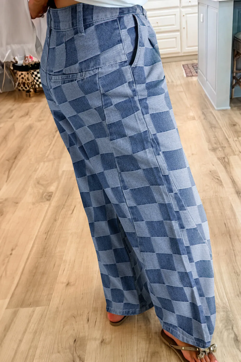 Checkered Wide Leg Jeans (online only)