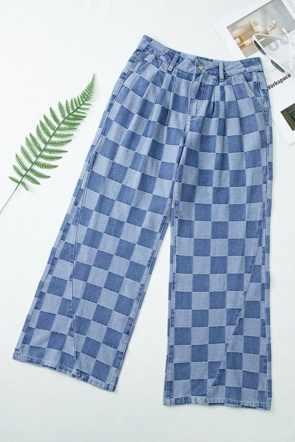 Checkered Wide Leg Jeans (online only)
