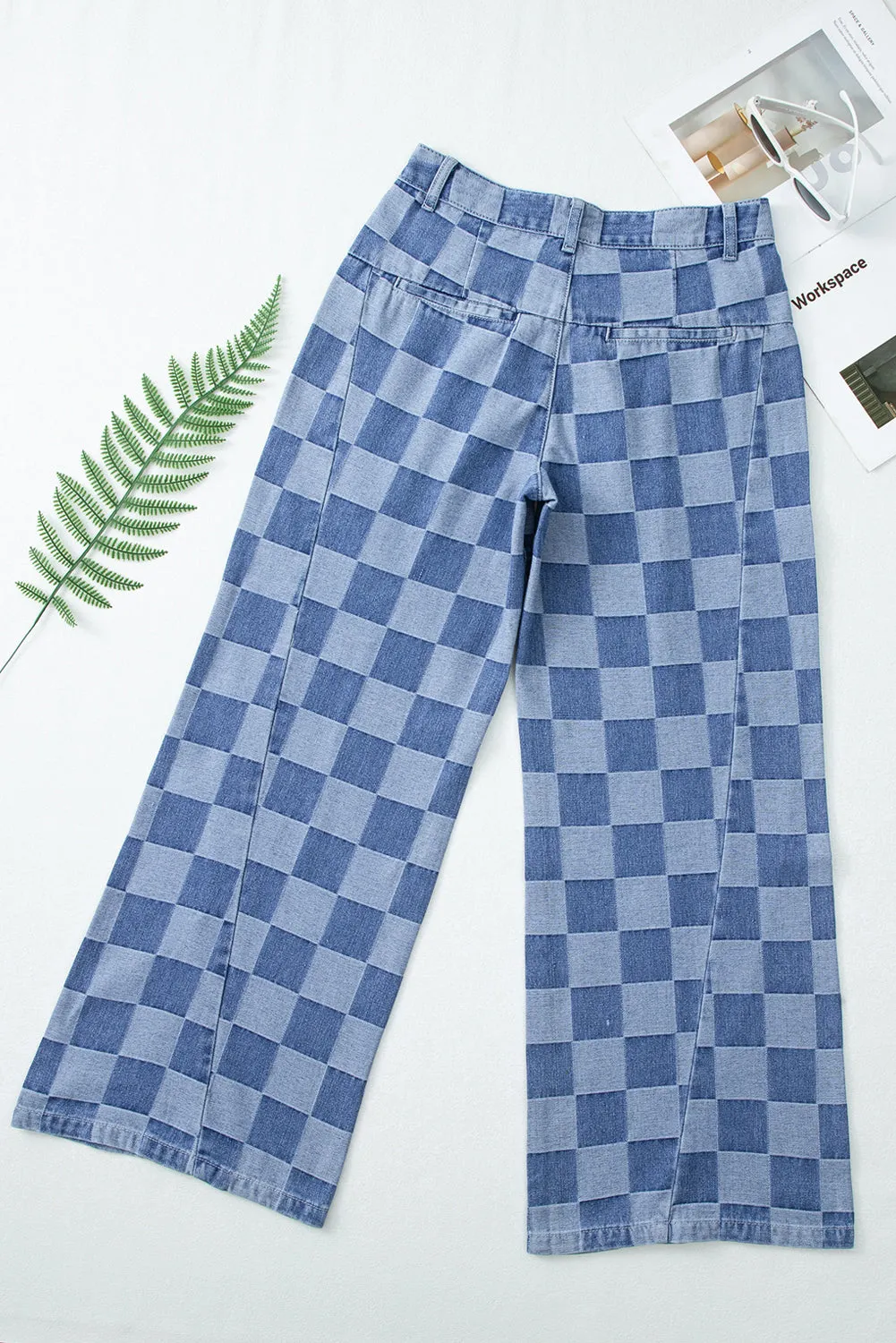 Checkered Wide Leg Jeans (online only)