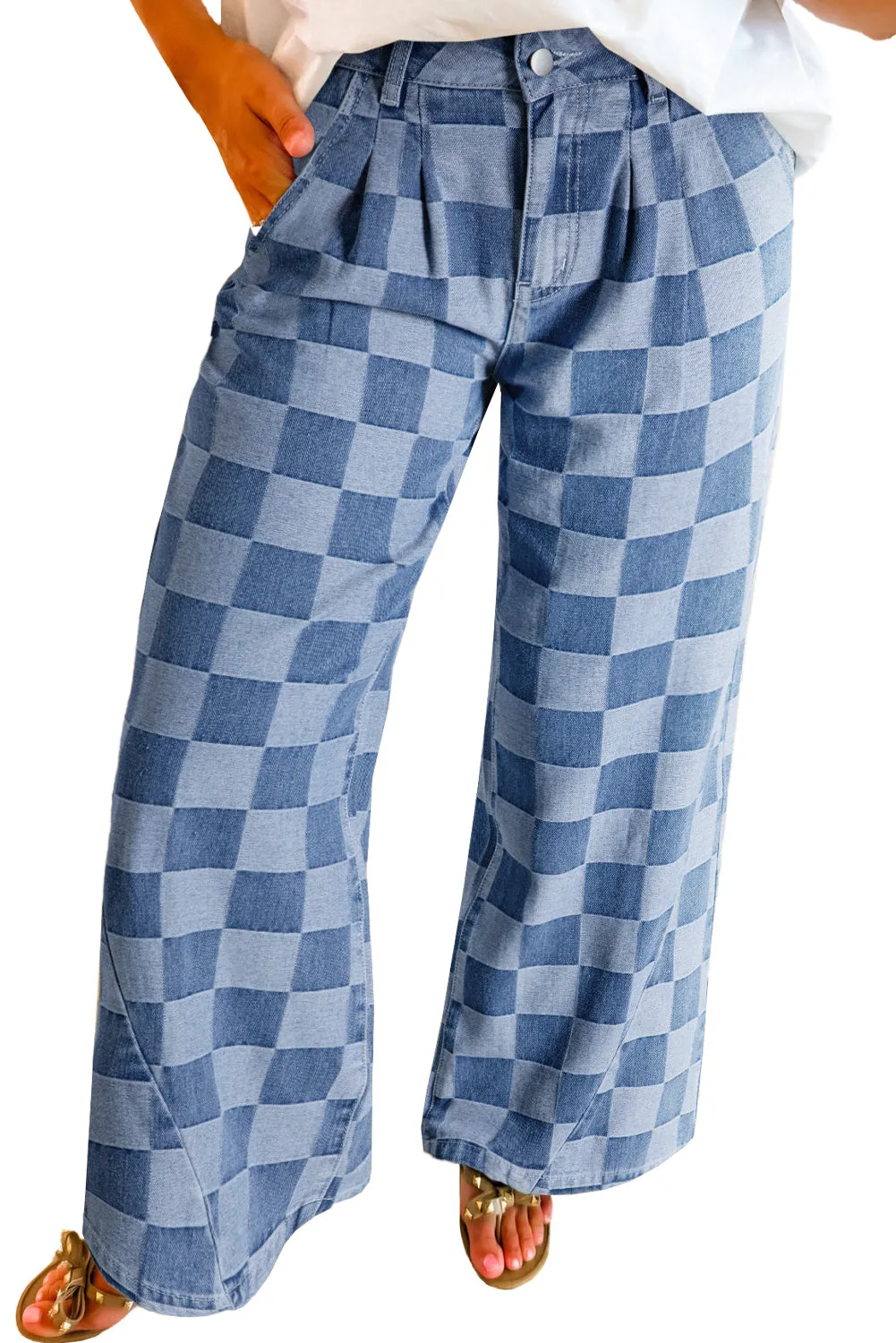 Checkered Wide Leg Jeans (online only)