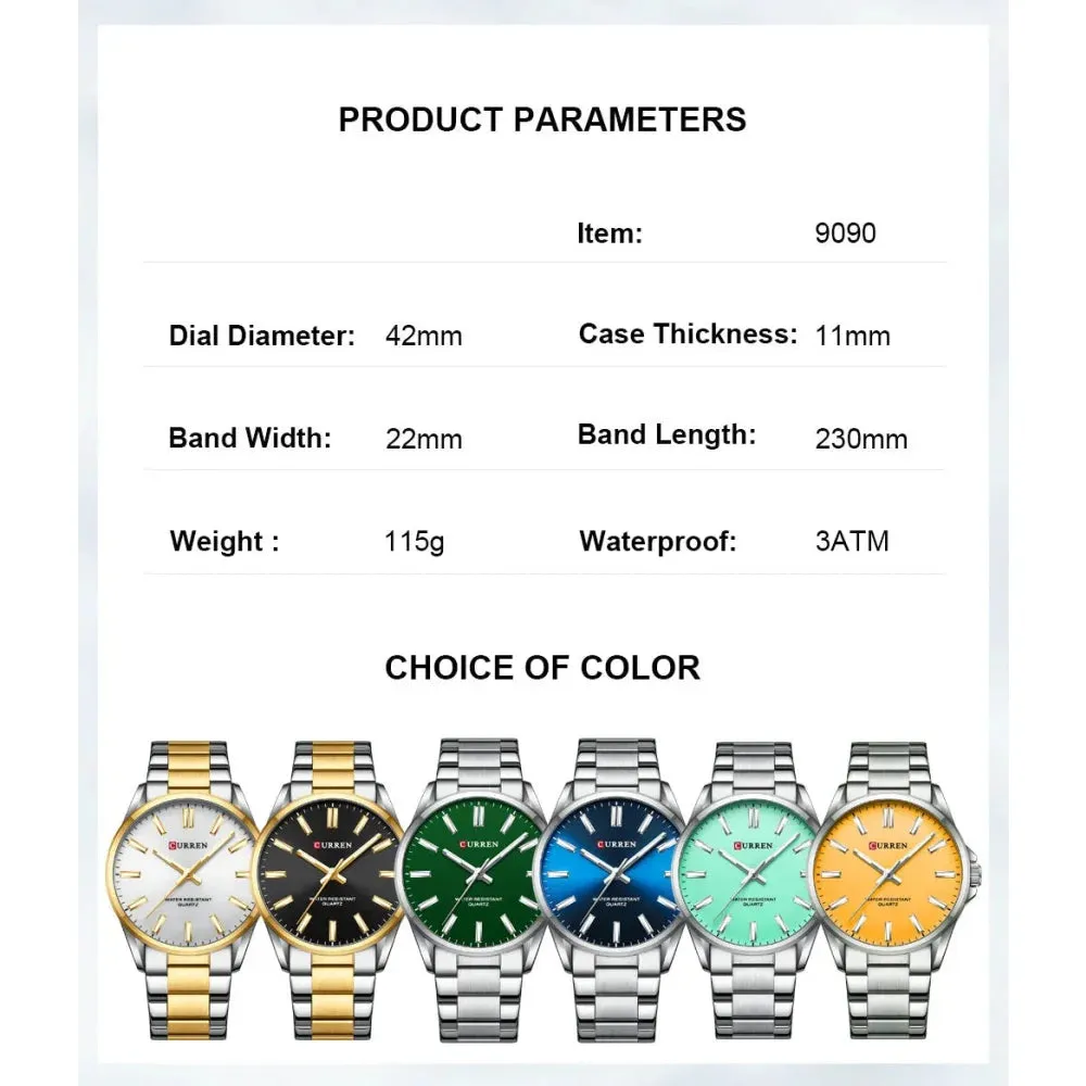 Classic Fashion Brand Watches for Men Business Quartz Luminous Hands Wristwatches with Stainless Steel Strap