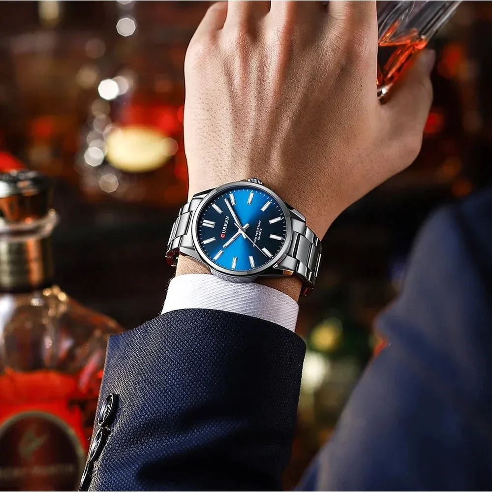Classic Fashion Brand Watches for Men Business Quartz Luminous Hands Wristwatches with Stainless Steel Strap