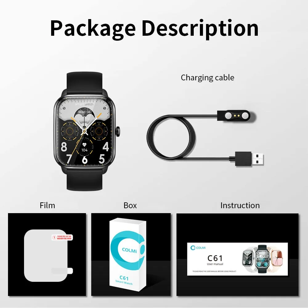 COLMI C61 Smartwatch 1.9 inch Full Screen Bluetooth Calling Heart Rate Sleep Monitor 100  Sport Models Smart Watch For Men Women