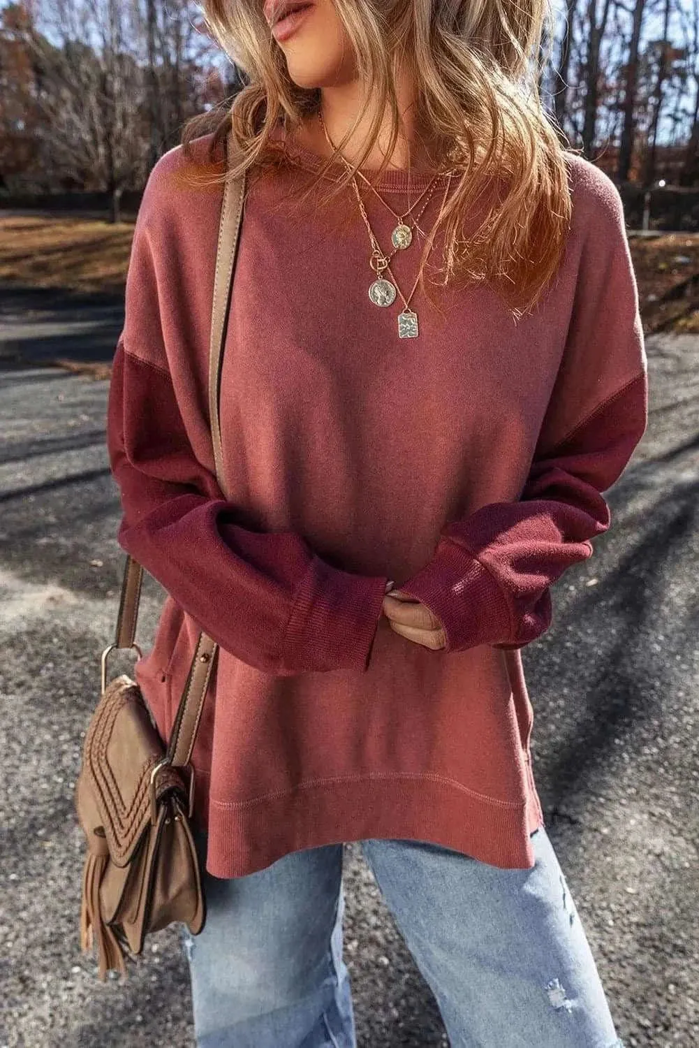 Color-blocked long sleeve sweatshirt
