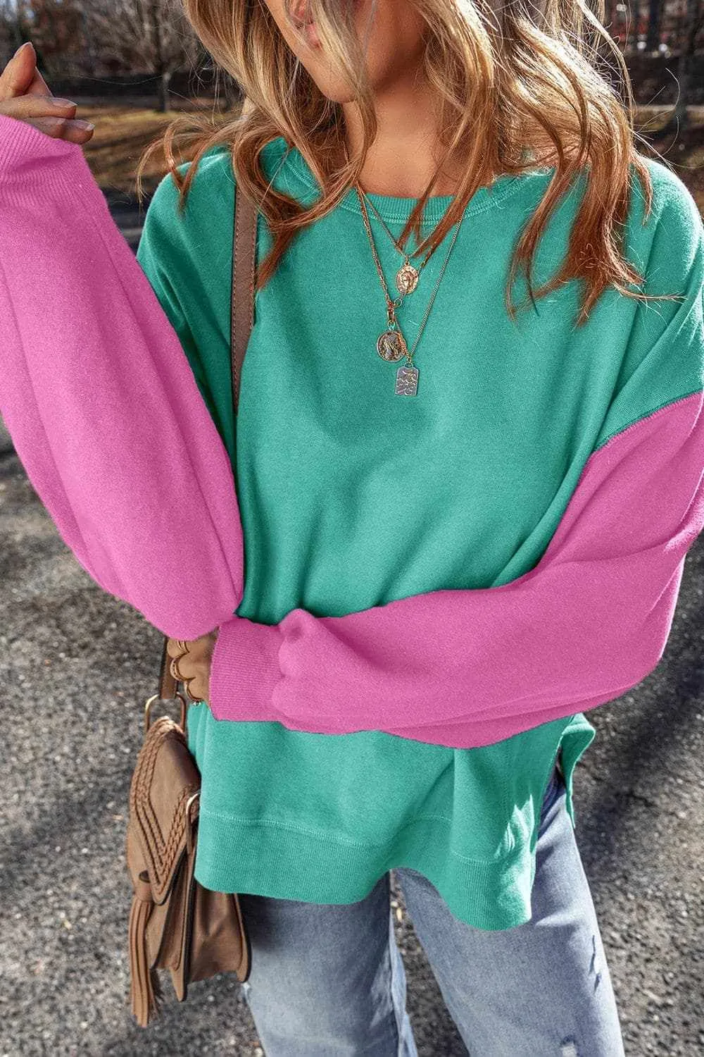Color-blocked long sleeve sweatshirt