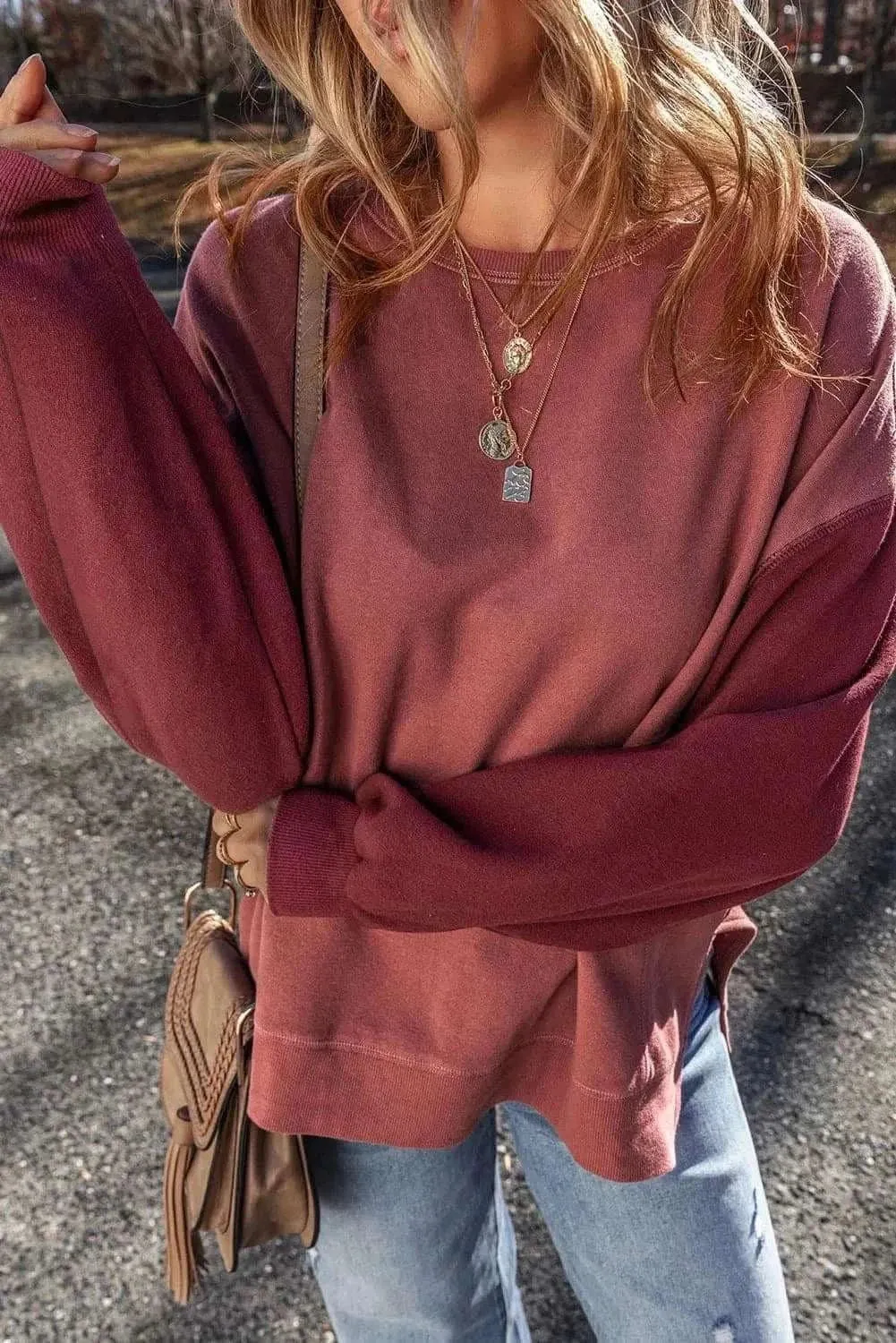 Color-blocked long sleeve sweatshirt