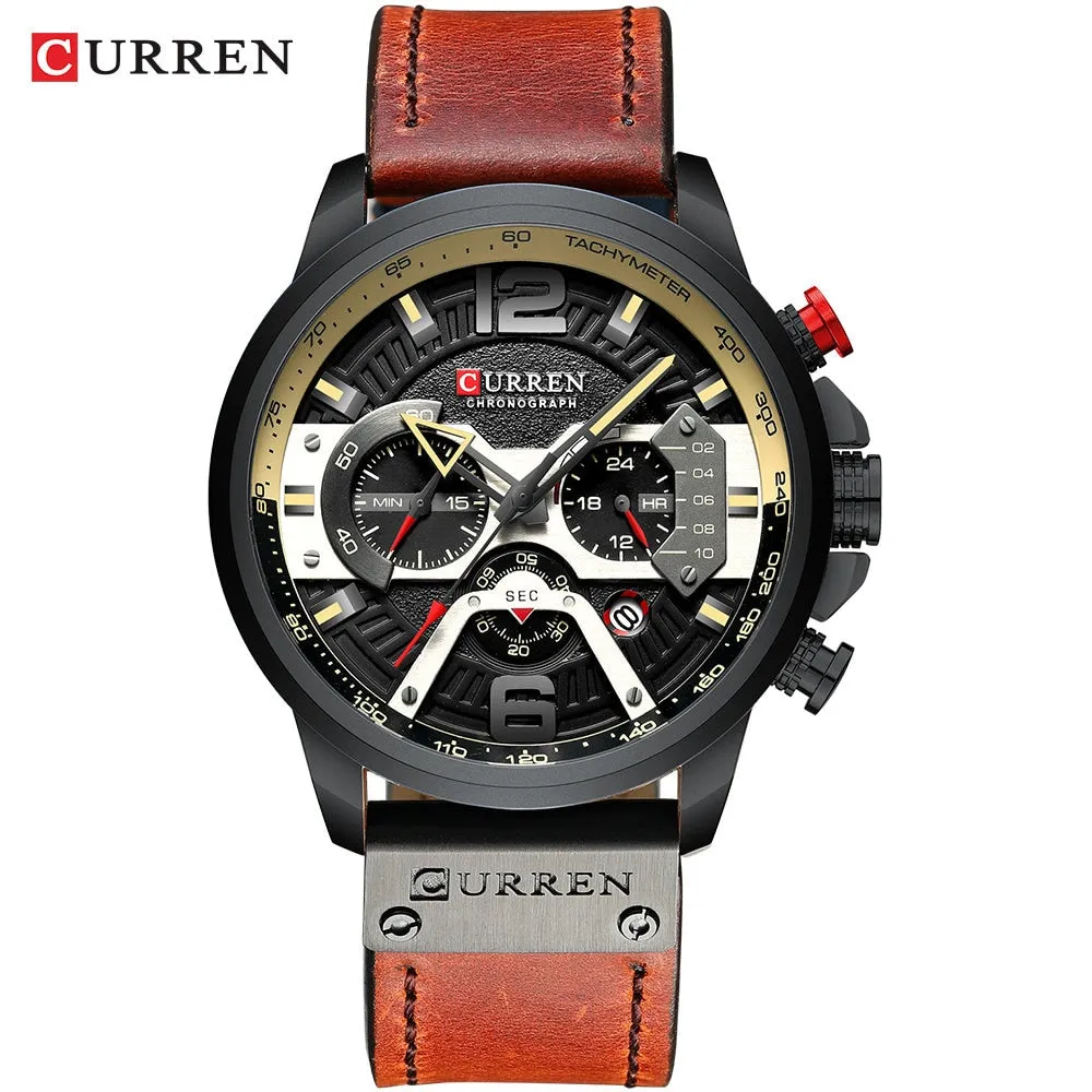 CURREN Mens Watches Top Brand Luxury Leather Sports Watch Men Fashion Chronograph Quartz Man Clock Waterproof Relogio Masculino