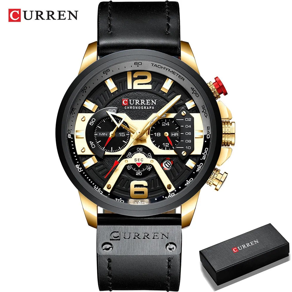 CURREN Mens Watches Top Brand Luxury Leather Sports Watch Men Fashion Chronograph Quartz Man Clock Waterproof Relogio Masculino