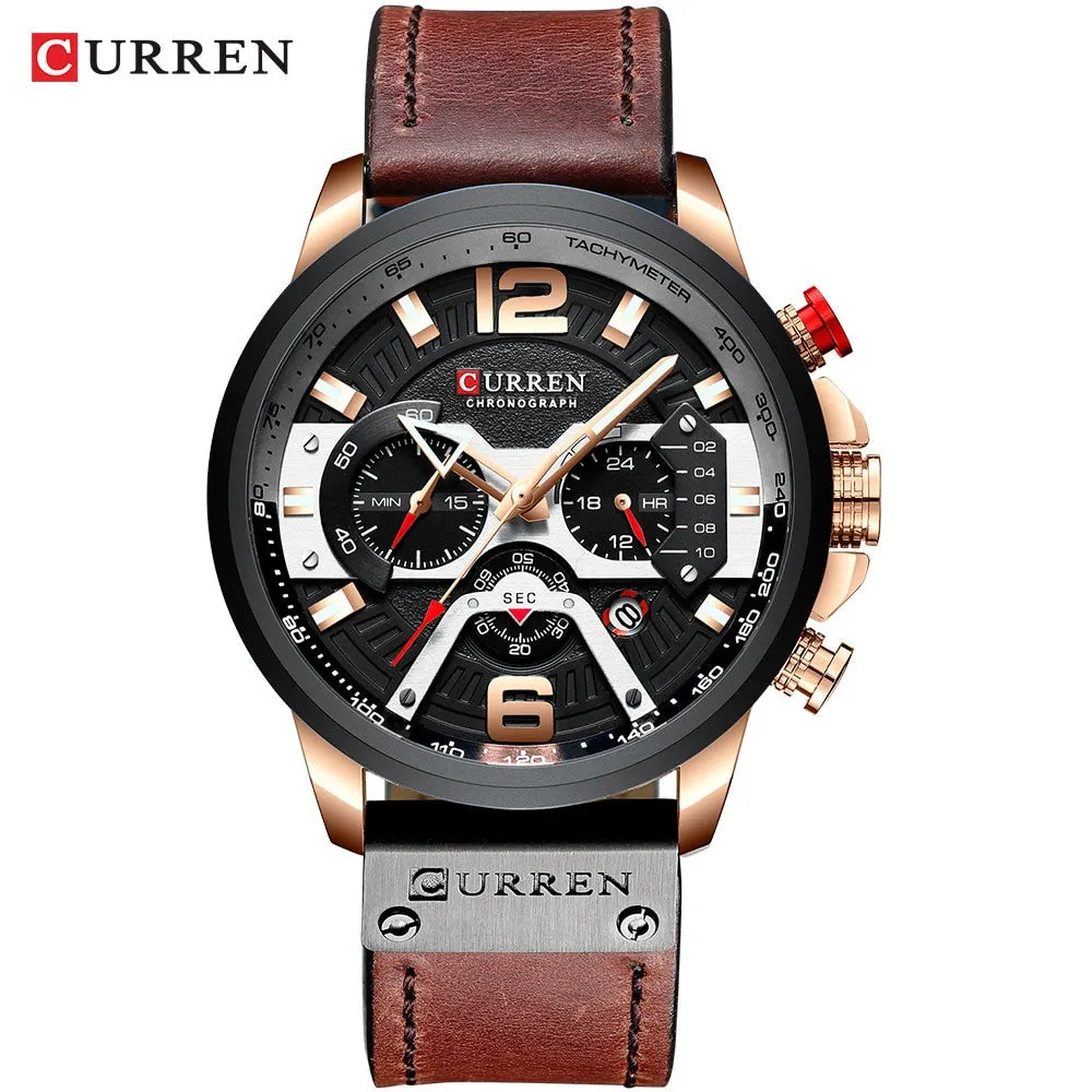 CURREN Mens Watches Top Brand Luxury Leather Sports Watch Men Fashion Chronograph Quartz Man Clock Waterproof Relogio Masculino