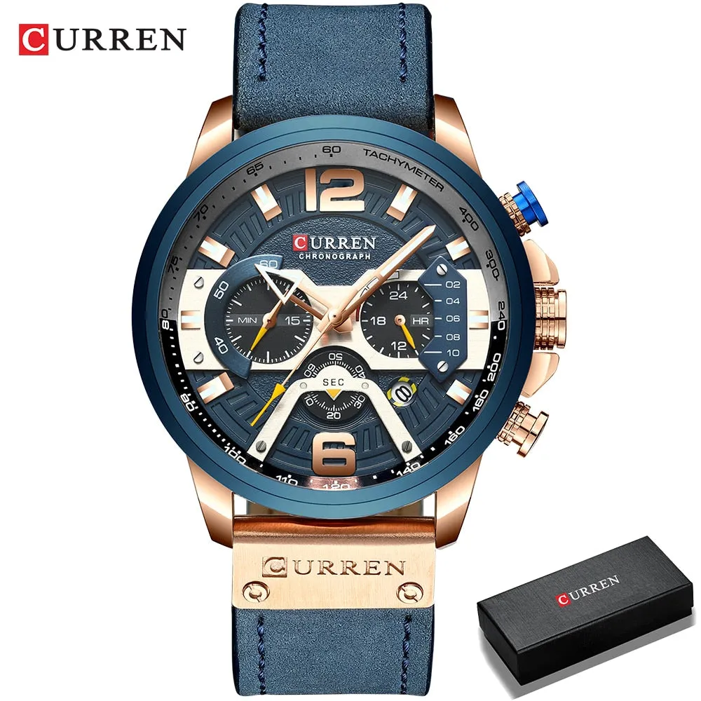 CURREN Mens Watches Top Brand Luxury Leather Sports Watch Men Fashion Chronograph Quartz Man Clock Waterproof Relogio Masculino