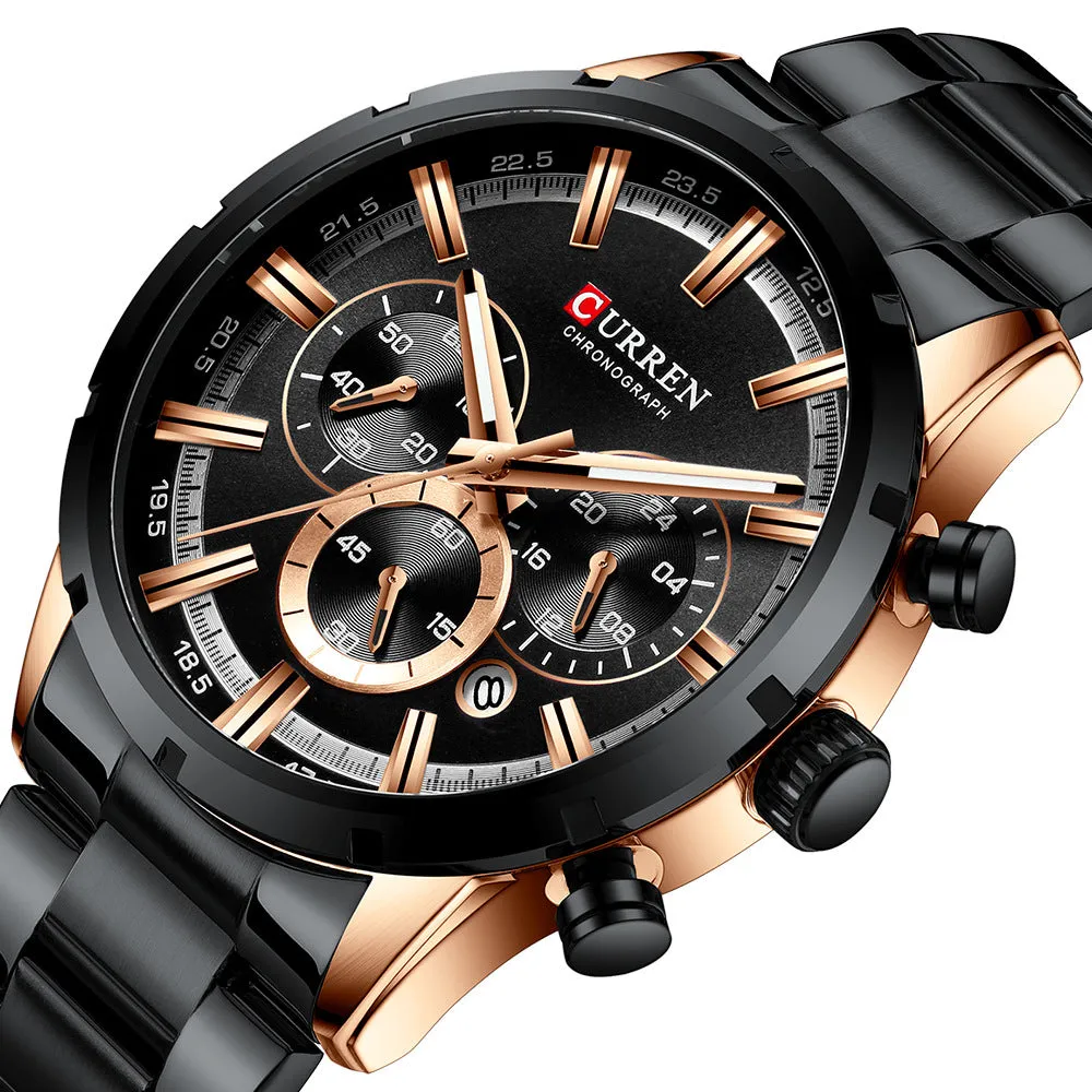 CURREN Stainless Steel Luxury Sport Men Watches Waterproof Chronograph Wristwatch