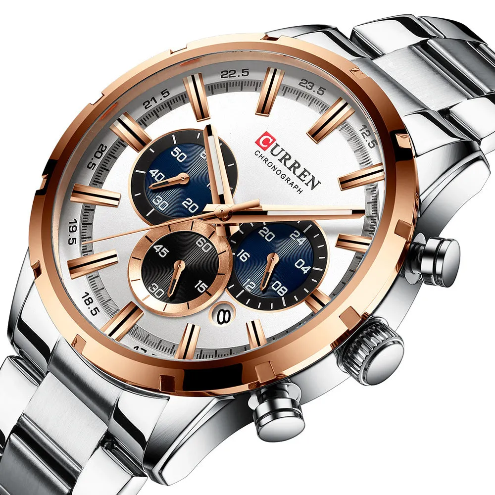 CURREN Stainless Steel Luxury Sport Men Watches Waterproof Chronograph Wristwatch