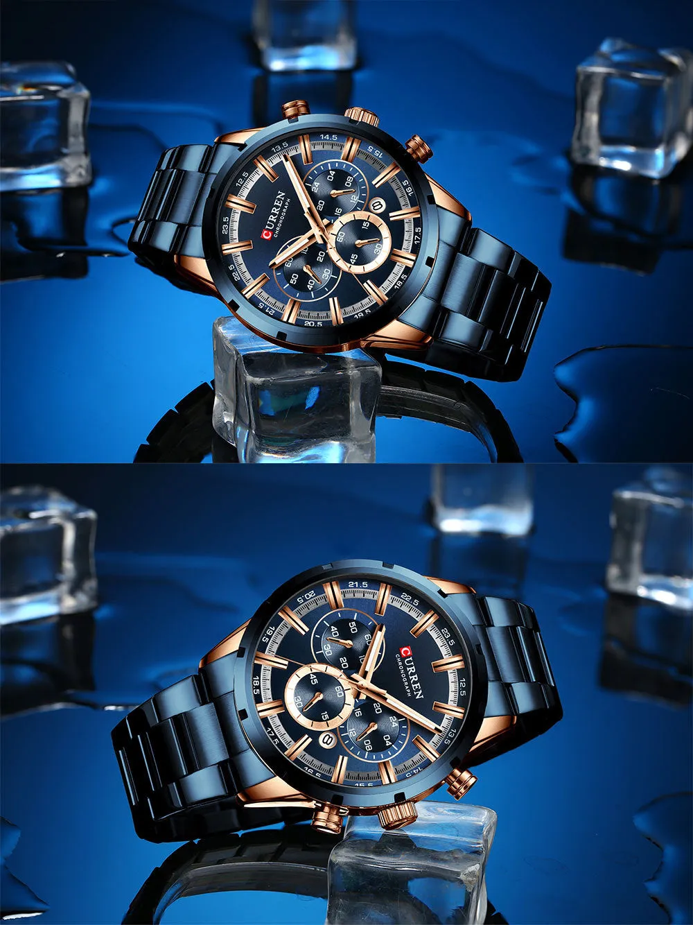 CURREN Stainless Steel Luxury Sport Men Watches Waterproof Chronograph Wristwatch