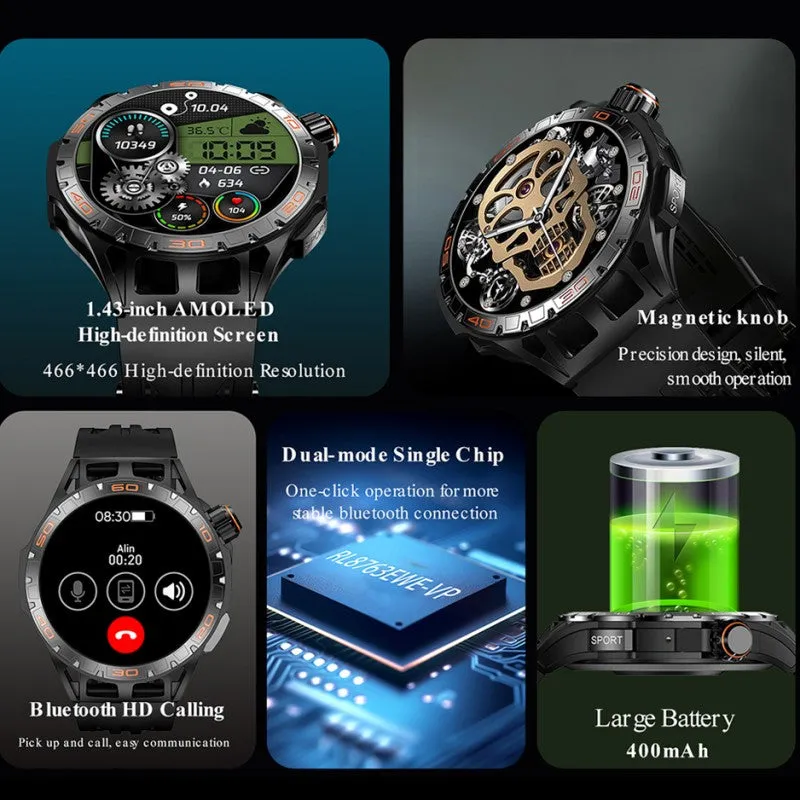DaTeoy L102 Smart Watch Men with 10 Days Battery Life,1.43" AMOLED Display, 24/7 Health Monitoring, Multi-Sport Modes, Bluetooth Calls, IP68 Waterproof Rating – Compatible with iOS & Android