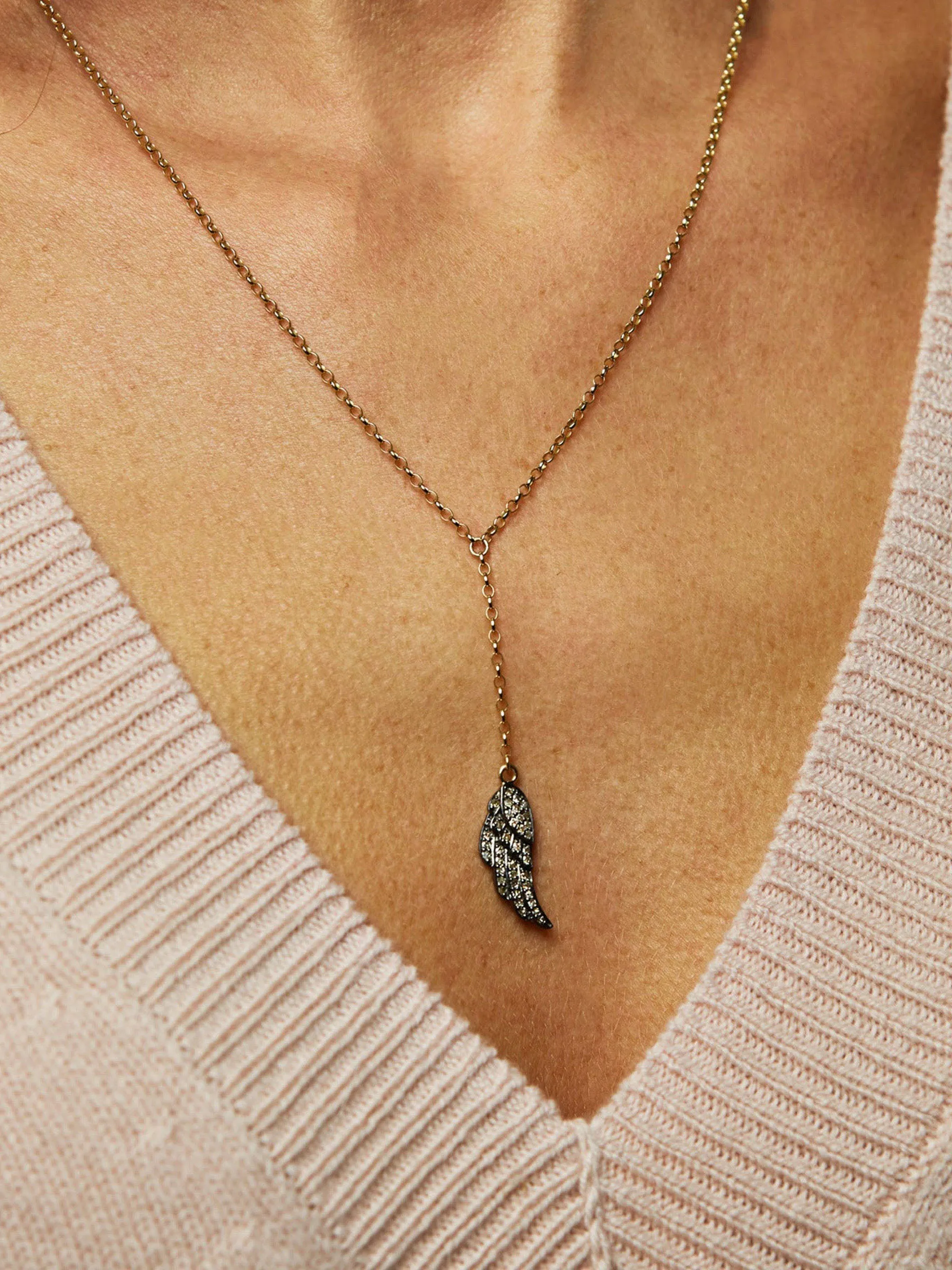 Diamond angel wing drop pendant necklace