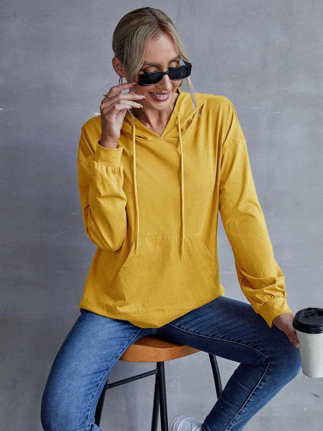 Dropped shoulder hoodie with pockets