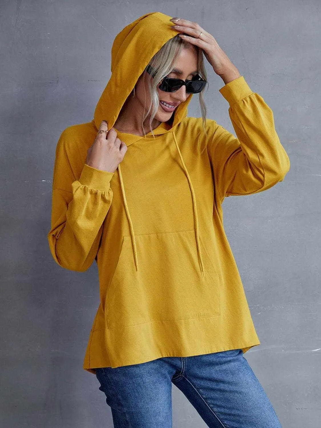 Dropped shoulder hoodie with pockets