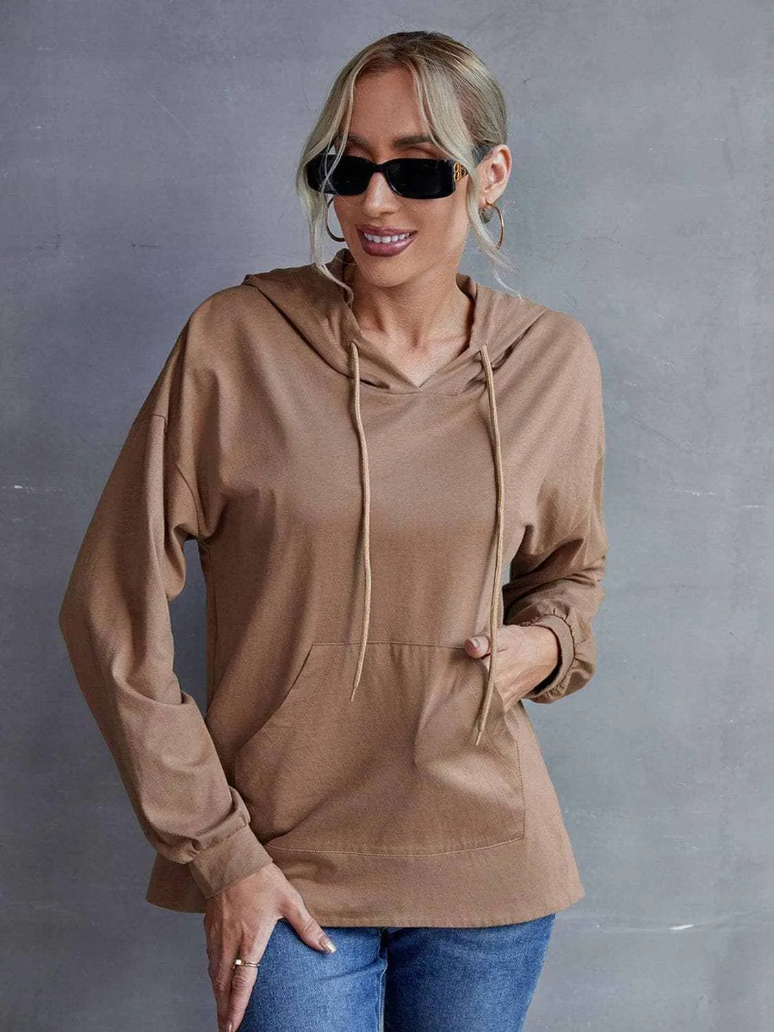 Dropped shoulder hoodie with pockets