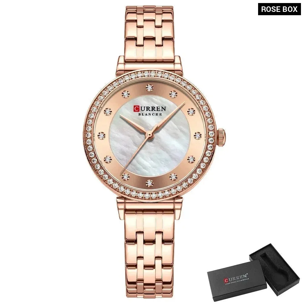 Elegant Stainless Steel Thin Quartz Charming Wristwatches with Shell Dial for Women