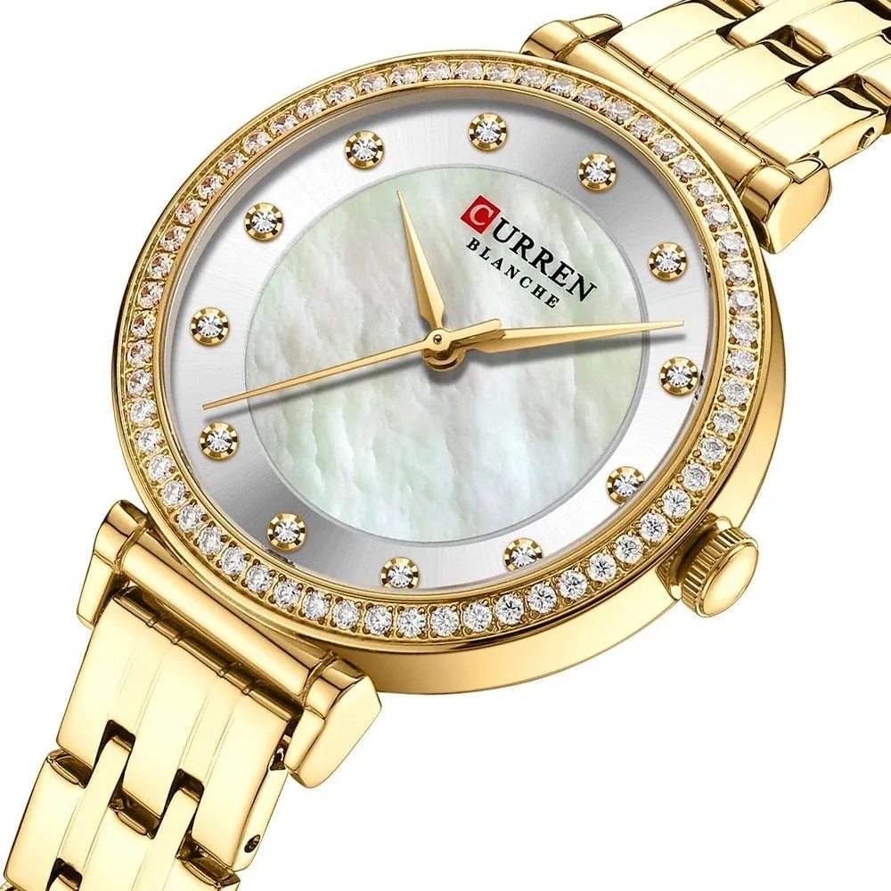Elegant Stainless Steel Thin Quartz Charming Wristwatches with Shell Dial for Women