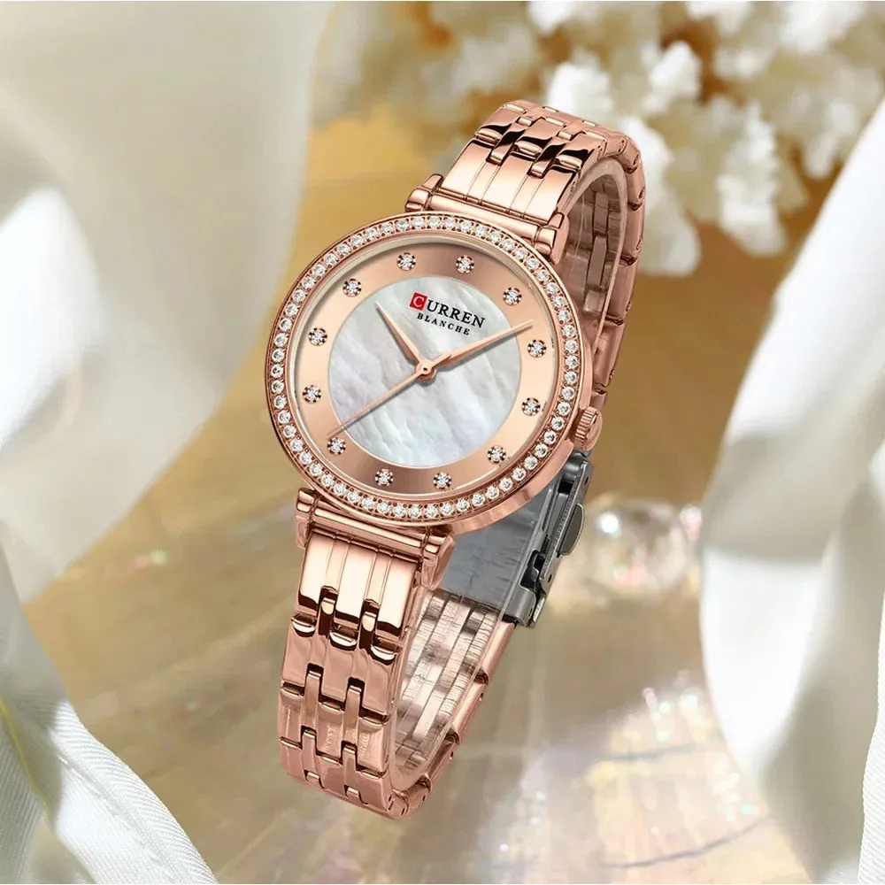 Elegant Stainless Steel Thin Quartz Charming Wristwatches with Shell Dial for Women
