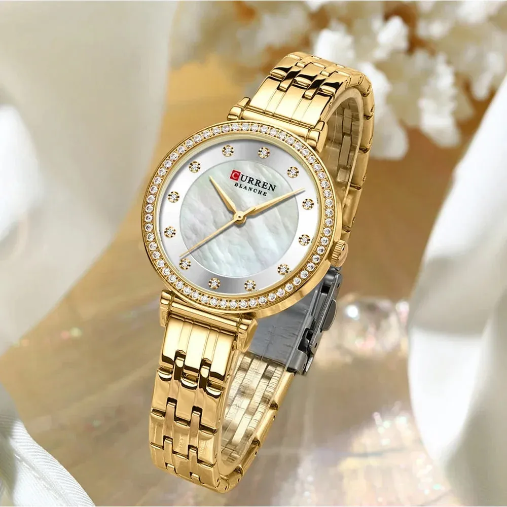 Elegant Stainless Steel Thin Quartz Charming Wristwatches with Shell Dial for Women