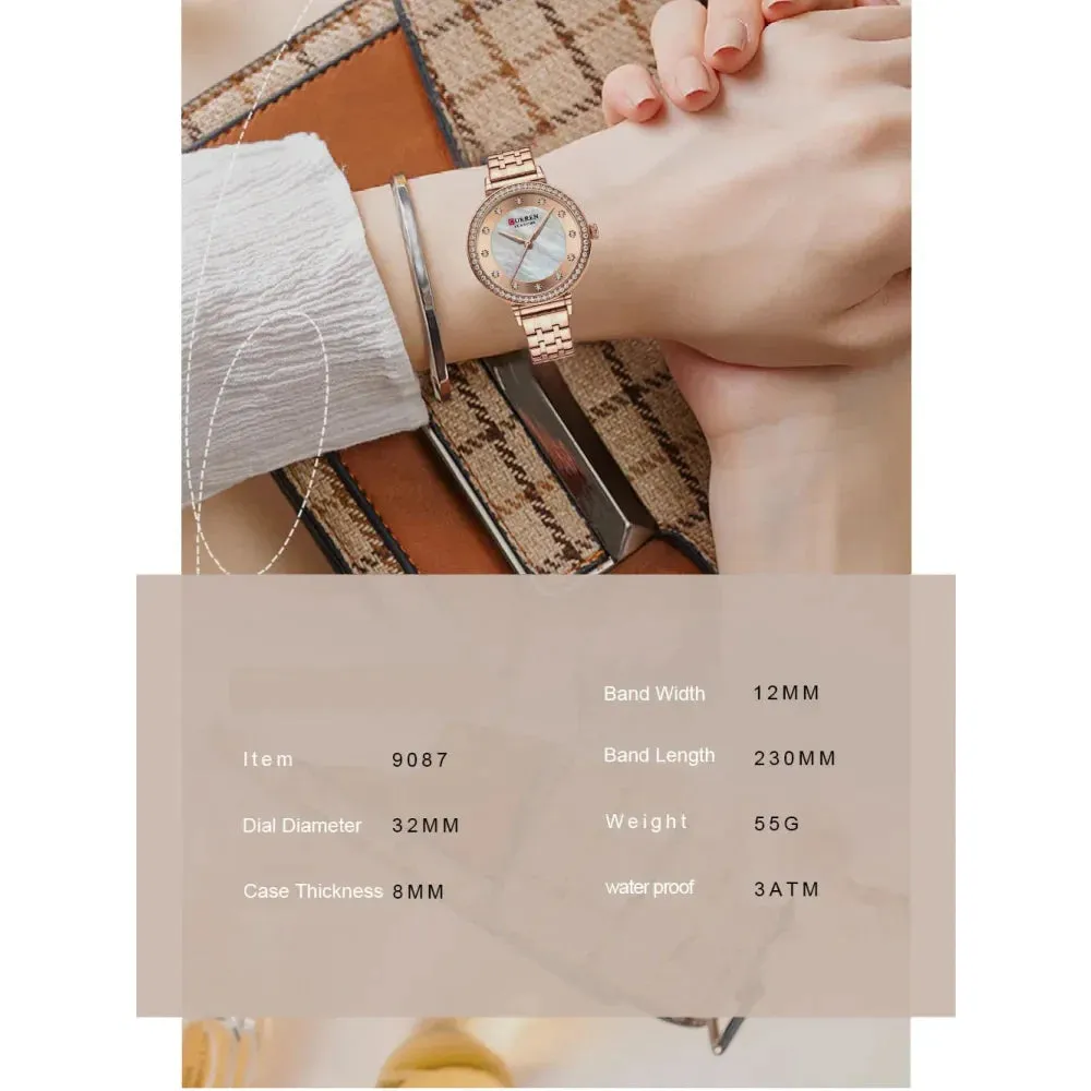 Elegant Stainless Steel Thin Quartz Charming Wristwatches with Shell Dial for Women