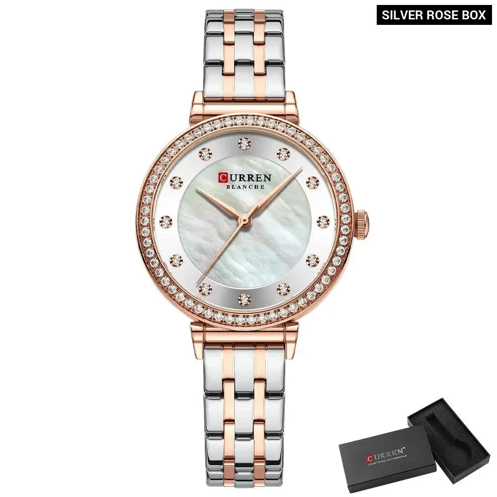 Elegant Stainless Steel Thin Quartz Charming Wristwatches with Shell Dial for Women