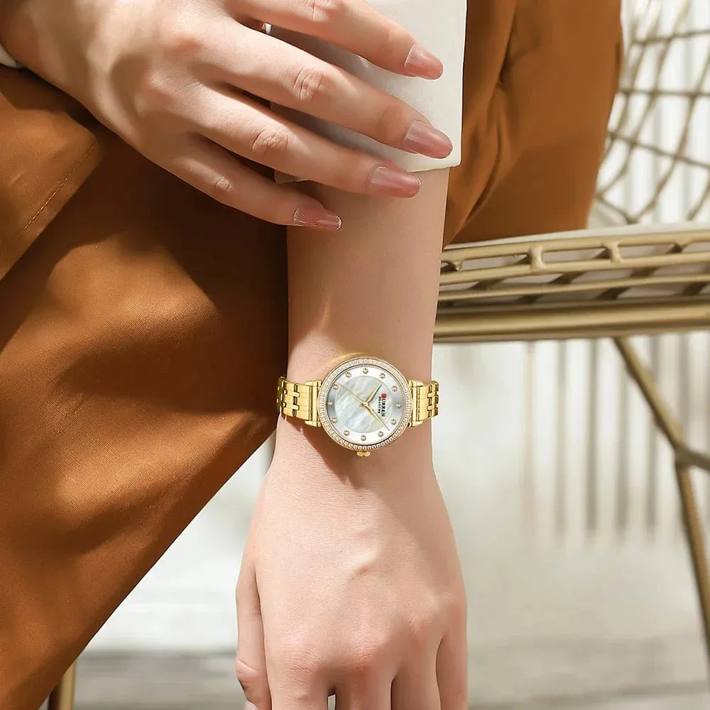 Elegant Stainless Steel Thin Quartz Charming Wristwatches with Shell Dial for Women