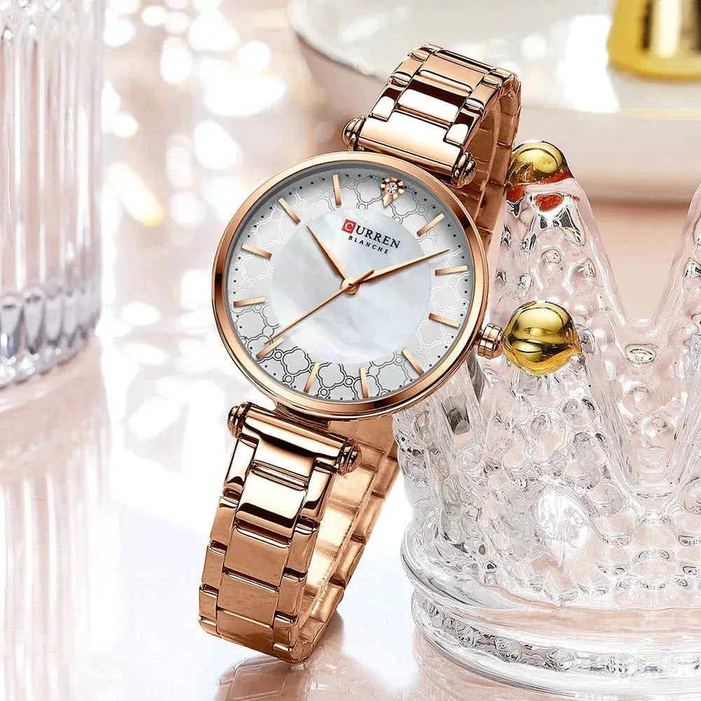 Elegant Thin Quartz Stainless Steel Wristwatch for Women