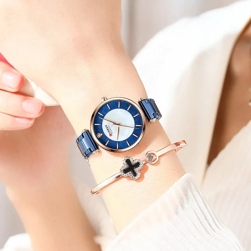 Elegant Thin Quartz Stainless Steel Wristwatch for Women
