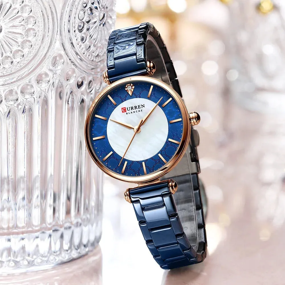 Elegant Thin Quartz Stainless Steel Wristwatch for Women
