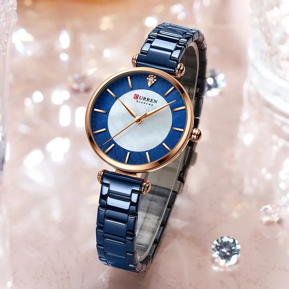 Elegant Thin Quartz Stainless Steel Wristwatch for Women