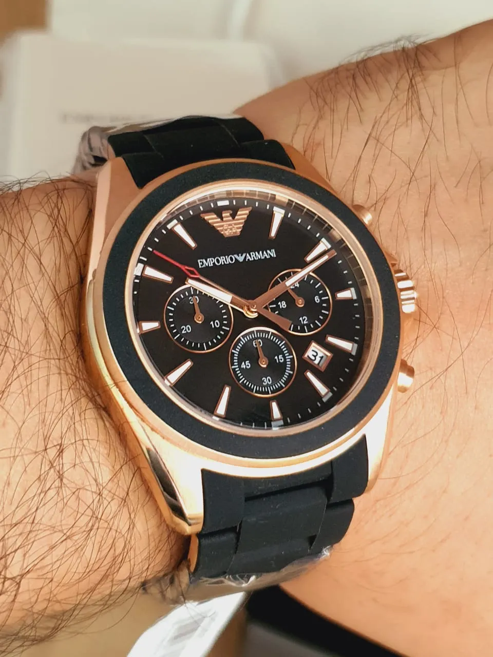 Emporio Armani Men’s Analogue Quartz Silicone &amp; Stainless Steel Black Dial 44mm Watch AR6066
