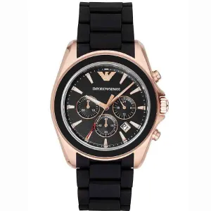 Emporio Armani Men’s Analogue Quartz Silicone &amp; Stainless Steel Black Dial 44mm Watch AR6066